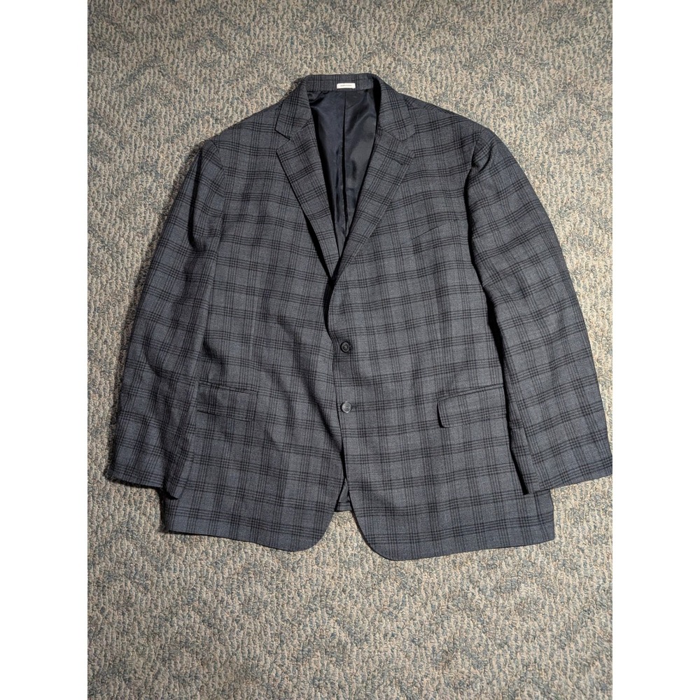 Joseph Abboud Heritage Mens Grey Plaid 100% Wool Blazer Sport Coat 52 Regular